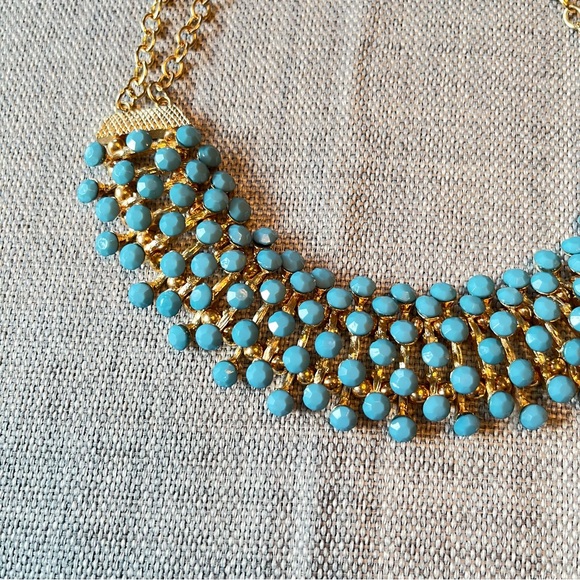 Egyptian Revival Bib Collar Necklace Opaque Bluish/Green Stone Pin Cushion - Picture 4 of 16